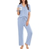 image:imageEkouaer Pajamas for Women Set Button Up Sleepswear 2 Piece Short Sleeve PJ Top and Long Pants Loungwear With Pocket SXXLLight Blue