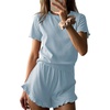 image:imageEkouaer Ribbed Knit Lounge Sets Summer Short Sleeve Pajama Set Soft Pj Sets Ruffle Pjs Loungewear with Pockets SXXLLight Blue1