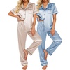 image:imageEkouaer Satin Pajamas Set Women Short Sleeve Sleepwear Soft Button Down Loungewear Pjs SetChampagneLight Blue