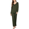 image:imageEkouaer Womens Pajama Sets 2 Piece Lounge Set Fall Winter Pajamas Long Sleeve Pjs Top and Pants Soft Pj Sets Loose SleepwearDark Green