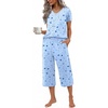 image:imageEkouaer Womens Pajama Sets Short Sleeve Sleepwear Button Up Pj Loungewear Top and Capri Pants with PocketsBlue Star