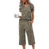 image:imageEkouaer Womens Pajama Sets Short Sleeve Sleepwear Button Up Pj Loungewear Top and Capri Pants with PocketsBrown Leopard