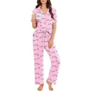 image:imageEkouaer Pajamas for Women Set Button Up Sleepswear 2 Piece Short Sleeve PJ Top and Long Pants Loungwear With Pocket SXXLLove