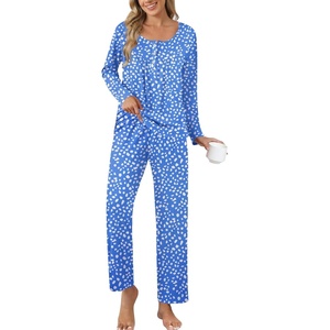 image:imageEkouaer Pajamas for Women Set Long Sleeve Sleepwear Top amp Pants Pjs Comfy 2 Piece Lounge Set with Pockets SXXLBlue Pot