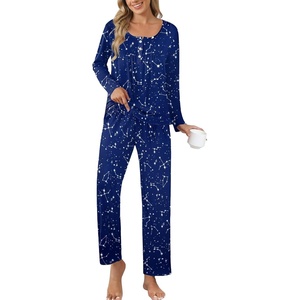 image:imageEkouaer Pajamas for Women Set Long Sleeve Sleepwear Top amp Pants Pjs Comfy 2 Piece Lounge Set with Pockets SXXLBlue Sky