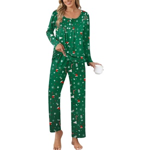 image:imageEkouaer Pajamas for Women Set Long Sleeve Sleepwear Top amp Pants Pjs Comfy 2 Piece Lounge Set with Pockets SXXLChristmas Green