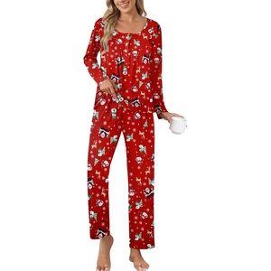 image:imageEkouaer Pajamas for Women Set Long Sleeve Sleepwear Top amp Pants Pjs Comfy 2 Piece Lounge Set with Pockets SXXLChristmas Red