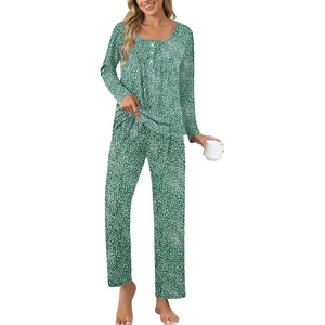image:imageEkouaer Pajamas for Women Set Long Sleeve Sleepwear Top amp Pants Pjs Comfy 2 Piece Lounge Set with Pockets SXXLGreen Pot