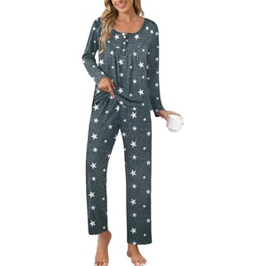 image:imageEkouaer Pajamas for Women Set Long Sleeve Sleepwear Top amp Pants Pjs Comfy 2 Piece Lounge Set with Pockets SXXLGrey Stars