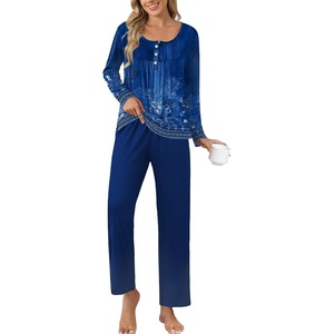 image:imageEkouaer Pajamas for Women Set Long Sleeve Sleepwear Top amp Pants Pjs Comfy 2 Piece Lounge Set with Pockets SXXLNavy Floral