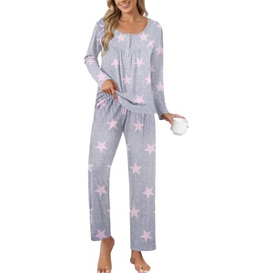 image:imageEkouaer Pajamas for Women Set Long Sleeve Sleepwear Top amp Pants Pjs Comfy 2 Piece Lounge Set with Pockets SXXLPink Stars