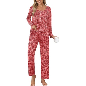 image:imageEkouaer Pajamas for Women Set Long Sleeve Sleepwear Top amp Pants Pjs Comfy 2 Piece Lounge Set with Pockets SXXLRed Floral