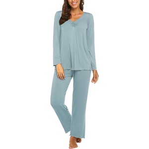 image:imageEkouaer Womens Pajama Sets 2 Piece Lounge Set Fall Winter Pajamas Long Sleeve Pjs Top and Pants Soft Pj Sets Loose SleepwearAqua Green