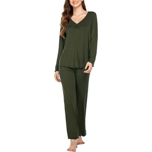 image:imageEkouaer Womens Pajama Sets 2 Piece Lounge Set Fall Winter Pajamas Long Sleeve Pjs Top and Pants Soft Pj Sets Loose SleepwearDark Green