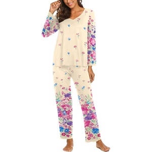 image:imageEkouaer Womens Pajama Sets 2 Piece Lounge Set Fall Winter Pajamas Long Sleeve Pjs Top and Pants Soft Pj Sets Loose SleepwearFlowersyellow Rose Red Blue