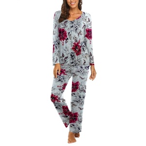 image:imageEkouaer Womens Pajama Sets 2 Piece Lounge Set Fall Winter Pajamas Long Sleeve Pjs Top and Pants Soft Pj Sets Loose SleepwearInk Flowers