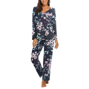 image:imageEkouaer Womens Pajama Sets 2 Piece Lounge Set Fall Winter Pajamas Long Sleeve Pjs Top and Pants Soft Pj Sets Loose SleepwearLarge Flower Cluster