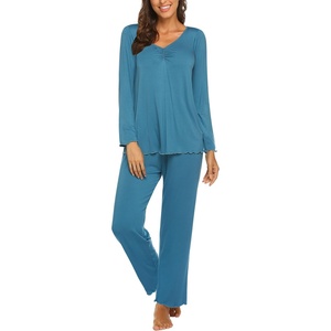 image:imageEkouaer Womens Pajama Sets 2 Piece Lounge Set Fall Winter Pajamas Long Sleeve Pjs Top and Pants Soft Pj Sets Loose SleepwearPeacock Blue