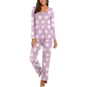 image:imageEkouaer Womens Pajama Sets 2 Piece Lounge Set Fall Winter Pajamas Long Sleeve Pjs Top and Pants Soft Pj Sets Loose SleepwearPurple Daisy Flowers