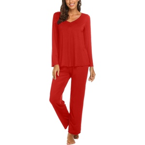 image:imageEkouaer Womens Pajama Sets 2 Piece Lounge Set Fall Winter Pajamas Long Sleeve Pjs Top and Pants Soft Pj Sets Loose SleepwearRed