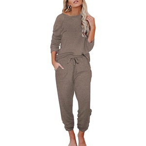 image:imageEkouaer Womens Pajamas Set Long Sleeve Loungewear Soft Lounge Set Joggers with PocketsBrown