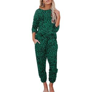 image:imageEkouaer Womens Pajamas Set Long Sleeve Loungewear Soft Lounge Set Joggers with PocketsGreen Leopard