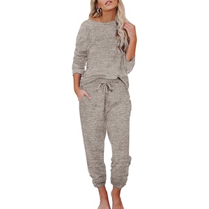 image:imageEkouaer Womens Pajamas Set Long Sleeve Loungewear Soft Lounge Set Joggers with PocketsKhaki