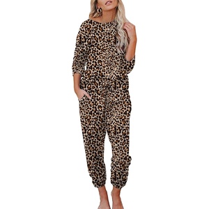 image:imageEkouaer Womens Pajamas Set Long Sleeve Loungewear Soft Lounge Set Joggers with PocketsPattern1 Leopard