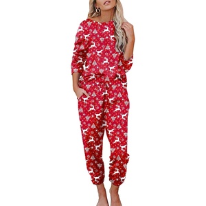 image:imageEkouaer Womens Pajamas Set Long Sleeve Loungewear Soft Lounge Set Joggers with PocketsRed Christmas