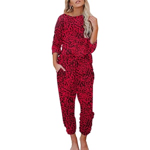 image:imageEkouaer Womens Pajamas Set Long Sleeve Loungewear Soft Lounge Set Joggers with PocketsRed Leopard