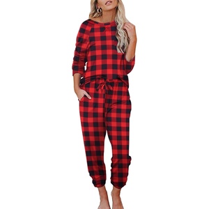 image:imageEkouaer Womens Pajamas Set Long Sleeve Loungewear Soft Lounge Set Joggers with PocketsRed and Black Plaid