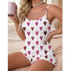 image:imageEkouaer 2 Pack Womens Cami Pajama Sets Cute Print Tank Top Pjs and Shorts Camisole Lounge SetPink Bowwhite Brush Heart