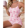 image:imageEkouaer 2 Pack Womens Cami Pajama Sets Cute Print Tank Top Pjs and Shorts Camisole Lounge SetStrawberry Bowstriped Pink Heart