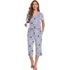 image:imageEkouaer 2 Pack Womens Capri Pajama Sets Short Sleeve TwoPiece Pjs V Neck Tops amp Pants Printed Lounge Sets S3XLGp11