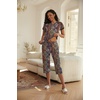 image:imageEkouaer 2 Pack Womens Capri Pajama Sets Short Sleeve TwoPiece Pjs V Neck Tops amp Pants Printed Lounge Sets S3XLGp21
