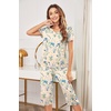 image:imageEkouaer 2 Pack Womens Capri Pajama Sets Short Sleeve TwoPiece Pjs V Neck Tops amp Pants Printed Lounge Sets S3XLGp5
