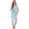 image:imageEkouaer 2 Pack Womens Capri Pajama Sets Short Sleeve TwoPiece Pjs V Neck Tops amp Pants Printed Lounge Sets S3XLGp8