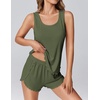 image:imageEkouaer 2 Pieces Womens Tank Top Pajamas Set Soft Sleepwear Sleeveless Cami and Shorts Summer Loungewear Pjs SetArmy Green