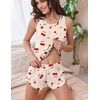 image:imageEkouaer 2 Pieces Womens Tank Top Pajamas Set Soft Sleepwear Sleeveless Cami and Shorts Summer Loungewear Pjs SetCute Cherry