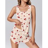 image:imageEkouaer 2 Pieces Womens Tank Top Pajamas Set Soft Sleepwear Sleeveless Cami and Shorts Summer Loungewear Pjs SetCute Cherry