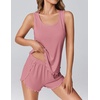 image:imageEkouaer 2 Pieces Womens Tank Top Pajamas Set Soft Sleepwear Sleeveless Cami and Shorts Summer Loungewear Pjs SetDeep Pink