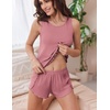 image:imageEkouaer 2 Pieces Womens Tank Top Pajamas Set Soft Sleepwear Sleeveless Cami and Shorts Summer Loungewear Pjs SetDeep Pink