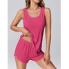 image:imageEkouaer 2 Pieces Womens Tank Top Pajamas Set Soft Sleepwear Sleeveless Cami and Shorts Summer Loungewear Pjs SetHot Pink