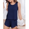 image:imageEkouaer 2 Pieces Womens Tank Top Pajamas Set Soft Sleepwear Sleeveless Cami and Shorts Summer Loungewear Pjs SetNavy Blue
