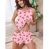 image:imageEkouaer 2 Pieces Womens Tank Top Pajamas Set Soft Sleepwear Sleeveless Cami and Shorts Summer Loungewear Pjs SetPink Cherry