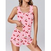 image:imageEkouaer 2 Pieces Womens Tank Top Pajamas Set Soft Sleepwear Sleeveless Cami and Shorts Summer Loungewear Pjs SetPink Cherry