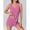image:imageEkouaer 2 Pieces Womens Tank Top Pajamas Set Soft Sleepwear Sleeveless Cami and Shorts Summer Loungewear Pjs SetPink Green Heart