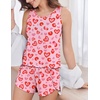 image:imageEkouaer 2 Pieces Womens Tank Top Pajamas Set Soft Sleepwear Sleeveless Cami and Shorts Summer Loungewear Pjs SetValentine Pink Leopard