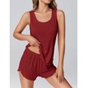 image:imageEkouaer 2 Pieces Womens Tank Top Pajamas Set Soft Sleepwear Sleeveless Cami and Shorts Summer Loungewear Pjs SetWine Red
