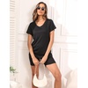 image:imageEkouaer Biker Short Sets Women 2 Piece Outfits Ribbed Pajama Short Sleeve Workout SetBlack